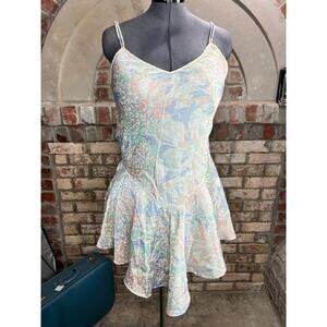 Cinema etolie negligee nightgown satin floral pink cream green swing skirt